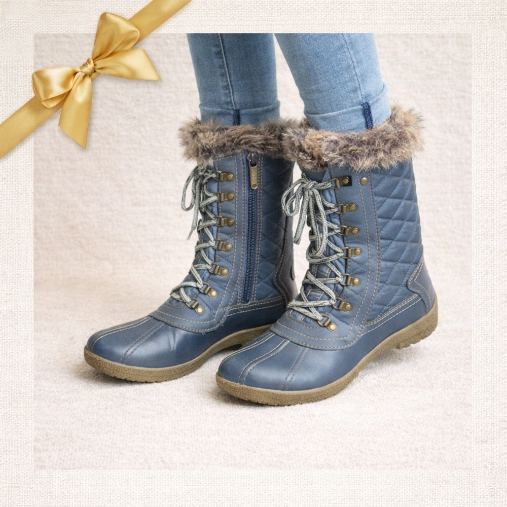 Sporto Faux Fur Lined Slate Blue Winter Duck Boots Size 5.5